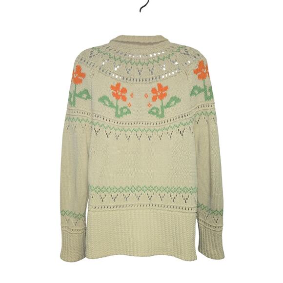 LL Bean Signature Womens Medium Cardigan Sweater Floral Knit Cottagecore Artsy - Picture 4 of 10